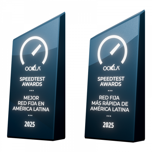 Reconocimiento de la prestigiosa consultora estadounidense Ookla y su speedtest, que por cuarto año consecutivo nos distingue como la Red fija más rápida de Latinoamérica y este año también como la mejor red fija.